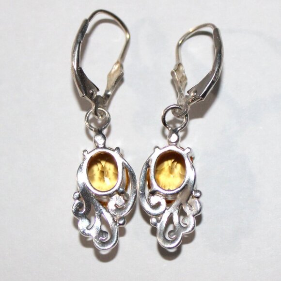 Sterling Silver Citrine Dangle Earrings - Picture 2 of 4